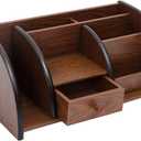 Cherry Brown Wood Desktop Organizer Multiple Compartments Stepped Racks Drawer Shelf Tabletop Storage Cabinet Stationery Holder Office Accessory Supplies Caddy Sorter Home