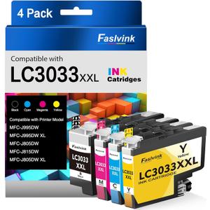 Compatible LC3033XXL LC3033 BK C M Y Ink Cartridges High Yield Replacement for Brother LC3033 Ink Cartridges Work for Brother MFC-J995DW MFC-J805DW MFC-J815DW, 4 Pack