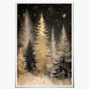 Moody Pine Tree Wall Art Cozy Christmas Room Decor Elegant Snowy Trees Stars Canvas Poster Vintage Aesthetic Winter Golden Forest Print Wall Decor for Living Kitchen Dining Room Unframed12x18inch (LEVEL-B)