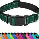 Reflective Dog Collar, Adjustable Soft Neoprene Padded Nylon Pet Collars with Buckle for Medium Dogs, Dark Green,M