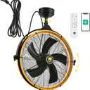Orison 24.8'' Outdoor/Indoor Garage Ceiling Fan, 6 Speed Ceiling Mounted Plug-In Cord Garage Fan with Remote&APP, Manual Vertical Rotation, Hook hanging for Gazebo, Patio, Yellow&Black