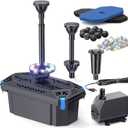 NFESOLAR Pond Filter with Fountain Pump Kits, 660GPH Pond Filter Fountain with Colorful Lights, Multi-layer Filtration, for Outdoor Ponds Up to 2000 Gallons, Fish Tank, Waterscape - Corded Electric