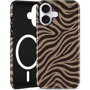 Jusy Magnetic Zebra Phone Case for iPhone 16 Plus,Coffee | Compatible with MagSafe, Cute Aesthetic Zebra Design, TPU and PC Protective Shockproof Cover
