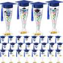 Sawysine 24 Set Graduation Candy Champagne Flutes Table Centerpiece Decoration 6.29'' 2026 Graduation Party Favor 4.5 oz Plastic Grad Cap Jar with Tassel 2026 Pendant Sticker(Royal Blue Hats)