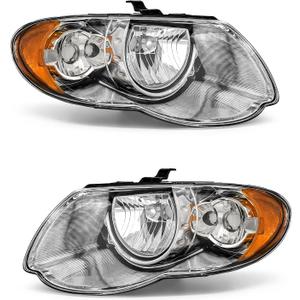 for 2005-2007 Chrysler Town & Country Headlights Chrome Pair | OE 4857990AB/4857991AC, Halogen, W/O bulbs, Waterproof, clear lens, Plug & Play,