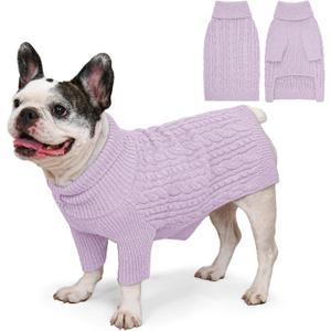 Dog Sweater Turtleneck Pullover Cable Knit for Boys Girls Medium Dogs Frenchie Dachshund Corgi Beagle Winter Stretch Clothes Long Sleeves (M, Purple)