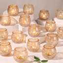 20 Pcs Gold Votive Candle Holders, Round Tea Light Candle Holders with Polka Dot Embossed, Gold Table Centerpieces for Weddings, Home Decor, Baby Shower, Special Occasions