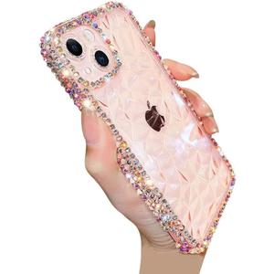 Compatible with iPhone Case,Luxury Crystal Glitter Bling Sparkly Diamond Pattern Camera Lens Protection Clear Soft Shockproof Cover Phone Case (Pink,iPhone 14)