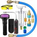 AC Leak Detector Kit R1234yf R134a R410a Hand Push Compressor 1oz/30ml AC Oil UV Dye Injector Kit Refrigerant Leak Detector Tool Low Side Quick Coupler Mini Split Adapter Glasses Flashlight