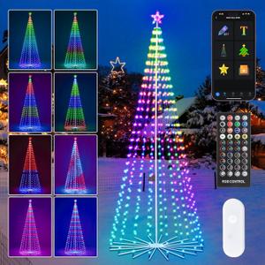 HOLILLUMA 10FT Outdoor Christmas Tree, RGB Color Changing Pre-lit Smart Cone Christmas Tree with LED Lights, App&Remote Control, DIY Multi-Color Lightshow, Music Sync, Christmas New Year Decoration