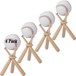 BaseGoal Wooden Baseball Softball Stand Display Consists of 3 Mini Baseball Bat and 1 Wooden Circles