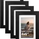 KINLINK 4x6 Frame Black, Solid Wood 4 x 6 Picture Frame with Acrylic Plexiglass for 3.5x5 with Mat, Tabletop and Wall Display Photo Frames 4x6 Black, 4 Pack
