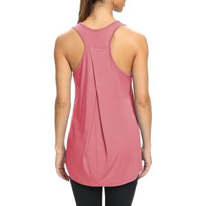 Bestisun Workout Yoga Athletic Shirts Racerback Long Tank Tops Loose fit for Women (Pink, L)