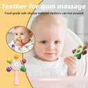 2PCS Baby Sensory Teething Toys-Rattle Stick,Food Grade BPA Free Chew Toy,Grip Strengthening Handle for Hearing Teeth Development,Infant Learning Toys for Aged 0-36 Months (Pink+Blue)