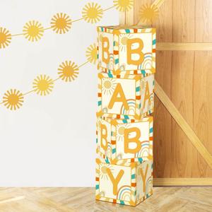 Here Comes the Son Baby Shower Decor Baby Boxes Banner Set, Boho Sun Baby Boxes With Letters for Baby Shower Blocks Sunshine Banner Party Decorations