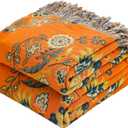Boho Throw Blanket, 100% Cotton Muslin Breathable Soft Bed Throw - Floral Farmhouse Decor Blanket for Sofa Couch Chair and Gift. 60" x 80"- Orange (Flower-art-red)