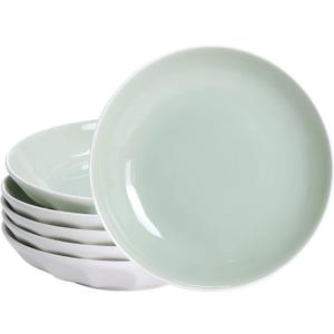 Set of 6 Dinner Plates 8 Inch, Green Porcelain Plates, Microwave Oven Dishwasher Safe Scratch Resistant