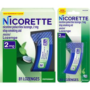 Nicorette Mini Nicotine Lozenges, 2 mg Stop- Aid, Peppermint Flavor, 101ct (81 Count, 20 Count)