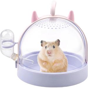 Portable Hamster Cage with Water Bottle,Hamster Carrier Cage High Permeability Travel Carry Cage Case for Gerbils Mice Guinea Pigs Sugar Glider Small Pet(Purple)