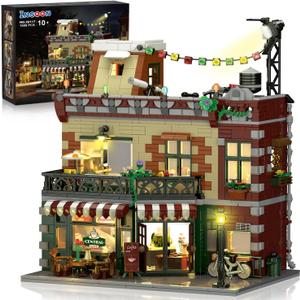Coffee House Building Set with LED Light, 1589 PCS City Cafe Shop Building Block Toy with Stage Street Lights, Architecture Construction Model for Adults Teens Kids Ages 10 11 12+ Boys Girls