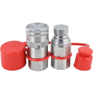 1/2" Skid Steer Flat Face Hydraulic Quick Connect Couplers With Dust Covers - Compatible With Parker FE Series | Faster FFH Series | Snap Tite 74 Series
