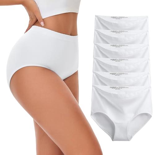 Hlizonn Women's High Waist Seamless Underwear 6-Pack, Soft Stretchy Breathable Panties, Moisture-Wicking Full Coverage Briefs, White, Size L