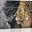 Large Jesus and Lion Canvas Wall Art Judah and Lion Cathedral Black and White Religious Christianity Picture Wall Decor Poster Print for Living Room Bedroom Office Home Decoration, 36"L x 24"W