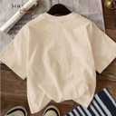 RoseSeek Girl's Graphic Tee Shirt Short Sleeve Round Neck Preppy Casual Trendy Cute Summer Tops (Beige)