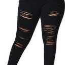 Womens Plus Size Skinny Jeans Stretchy High Waisted Ripped Distressed Ankle Jean (Black-057), 24W