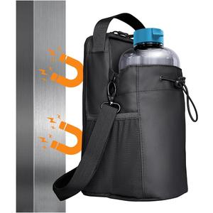 Magnetic Gym Bag for Water Bottle Holder, Pouch Sleeve with Phone Pocket Silicone Towel Buckle and Sling for Men Women Gym Accessories Organizer,Gym Gifts(Black)