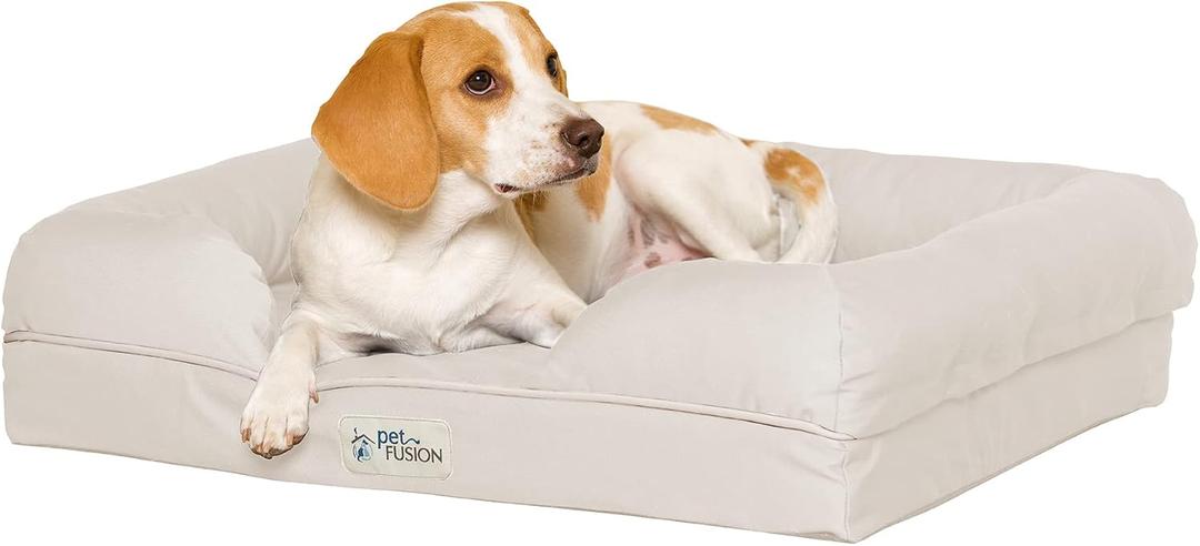 PetFusion Ultimate Dog Bed, Orthopedic Memory Foam, Multiple Sizes/Colors, Medium Firmness Pillow, Waterproof Liner, YKK Zippers, Breathable 35% Cotton Cover, Small (25x20"), Sandstone