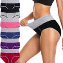 Annenmy Postpartum Underwear Women High Waisted Cotton Underwear Breathable C Section Panties Tummy Control Briefs (XX-Large, Black/Gray/Pink/Navy Blue/Purple/Red)