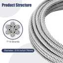 Thickened 3/16" 25ft Stainless Steel Cable with Wire Rope Clip, Thimble and Aluminum Crimping Loop Sleeve, 7X19 Strands Aircraft Cable, 3700lbs Breaking Strength for Deck Railing, String Lights
