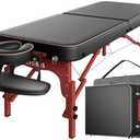 CLORIS 84" Professional Massage Table Portable Reinforced Wooden Leg Hold Up to 1100LBS 2 Folding Lightweight Spa Salon Tattoo Massage Bed Height Adjustable with Carrying Bag - Black (Black-brown Edge)