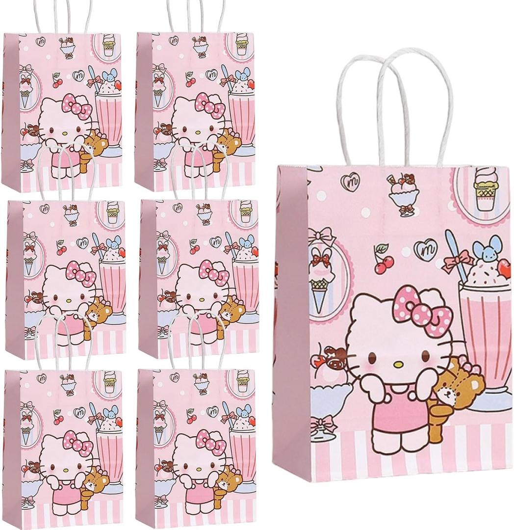 Cute Birthday Party Supplies, 12 Pcs Party Favor Bags, Candy Goodie Treat Bags with Handle, Cartoon Birthday Party Decorations (A)