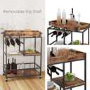 Bar Cart with Basket 3 Tiers Home Rolling Wine Rack with Wheels Mobile Kitchen Industrial Vintage Style Wood Metal Serving Trolley Serving Cart,Glass Holder Bar Cabinet, Rustic Brown, 29"D x 13"W x 33"H