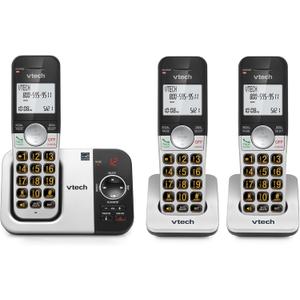 VTech 3-Handset Cordless Phone with Answering Machine, with Large Display and Big Buttons Caller ID, Full-Duplex Speakerphone, Last 10 Number Redial, Easy to use VG232-3