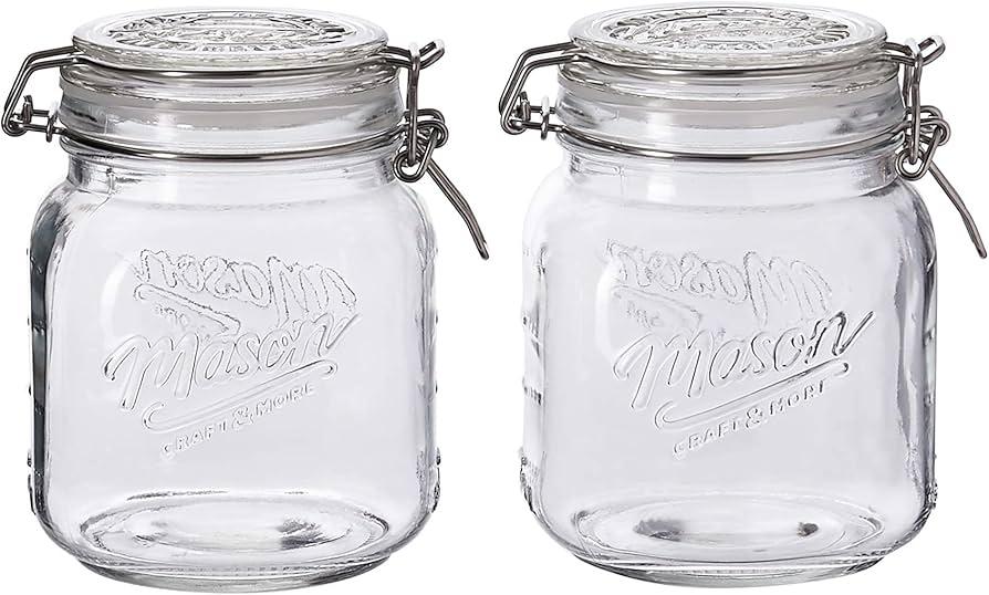 Mason Craft & More Clear Glass Clamp Jars, 1 Liter 2PK