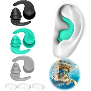 Kids Swimming Ear Plugs,3 Pairs Waterproof Reusable Silicone Child Swim Earplugs for Swimming Surfing Bathing Showering,Small Children Water Ear Plugs Suitable for Boys and Girls (Kids 4-12 Years Old)