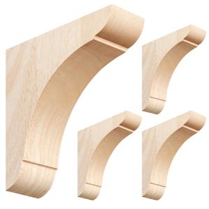 4 Pcs Wood Corbels Wooden Shelf Brackets 1.75'' W x 6'' D x 6'' H Unfinished Paintable Bracket with Hanging Hook for Doorway Countertop Kitchen Cabinet Book Shelves, Rubber Wood