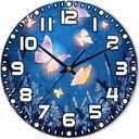 Glowing Butterflies Wall Clock 10 inch Round Silent Non Ticking Wood Wall Clocks Battery Operated Easy to Read Decorative Wall Clock for Bedroom Kitchen Living Room Bathroom