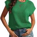 ATHMILE Womens Spring Tops Summer Shirts Beach Vacation Crochet Cap Sleeve Knit Sweater Pullover Cute Fashion Clothes Green