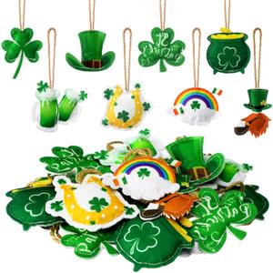 Hahafelt 24 Pcs St. Patrick's Day Felt Ornaments 3D Shamrock Ornaments for Small Tree Good Luck Clover Hanging Decoration Irish Gnome Decor Set for Green Craft Gifts Home Window Shelf Party Supplies