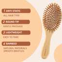 3 x LLmoway Natural Bamboo Hair Brush for Hair Growth Bristles Detangling Wooden Paddle Hair Brush for Massaging Scalp All Hair Types Women Men Kids Ergonomic Handle Oval Regular