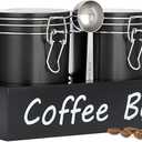 ELLDOO Coffee Containers with Shelf & Scoop - 2 Pcs 23.7OZ(700 ML) Black Metal Coffee Storage Jars with Airtight Lid, Kitchen Food Storage Jars for Coffee Beans, Coffee Powder, Nuts, Snack, Sugar, Tea