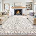 Tortania Area Rug Living Room Rugs: 8x10 Washable Vintage Floral Oriental Farmhouse Large Thin Indoor Carpet for Bedroom Under Dining Table Home Office - Beige/Ivory (8' x 10')
