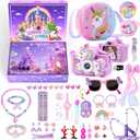 Advent Calendar for Girls 2025, Christmas Advent Calendar, 24 Days Unicorn Countdown Calendar Unique, Christmas Gifts for Girls with Kids Camera, Necklace, Bracelets, Jump Rope, Hair Clips, Glasses, Rings, Bag