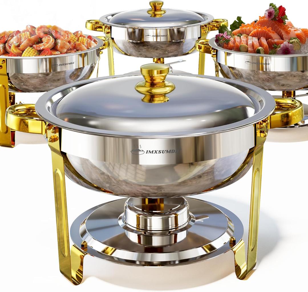 Chafing Dish Buffet Set 4 Pack, 5QT Round Chafing Dishes for Buffet, High Grade Chafers and Buffet Warmers Sets, Stainless Steel Food Warmers for Parties, Weddings, Catering,Gold and Silver Chafing Dish Buffet Set 4 Pack, 5QT Round Chafing Dishes for Buffet, High Grade Chafers and Buffet Warmers Sets, Stainless Steel Food Warmers for Parties, Weddings, Catering,Gold and Silver