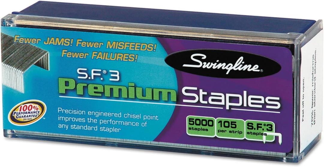 Swingline 35440 S.F. 3 Premium Chisel Point 105 Count Half-Strip Staples 5000/Box