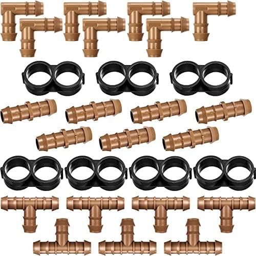 Boao 28 Pcs Drip Irrigation Fittings Tubing Kit Irrigation Parts for 1/2 Inch Barbed Connectors Including 7 Tees 7 Couplings 7 Elbows and 7 End Cap for Drip or Sprinkler Systems
